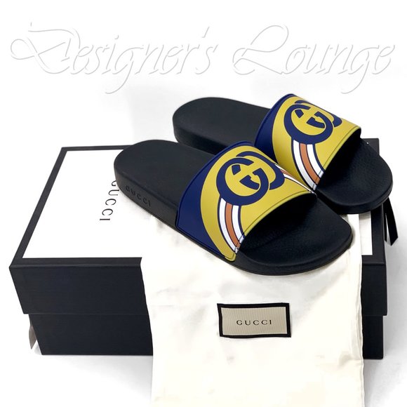 SOLD! NEW GUCCI Interlocking GG Logo Rainbow Slides 9 G / US 9.5 Flip Flops - Picture 13 of 13